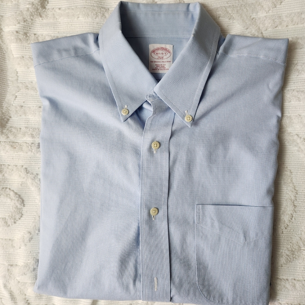 Brooks Brothers Men's Light Blue Check Button Down Shirt 16 1/2-6/7 Large